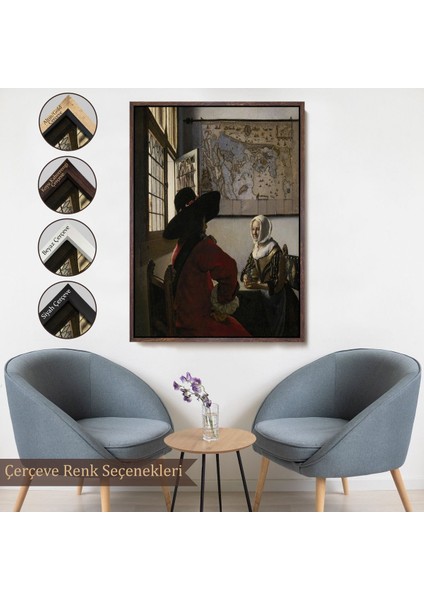 canvas Serie Johannes Vermeer - Memur ve Gülen Kız Tablo - Officer And Laughing GIRL-7366 fırsatları
