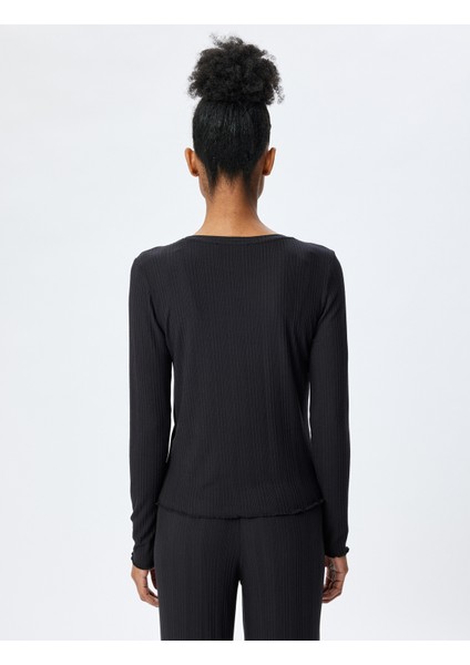 Modal Kumaş Uzun Kollu Bisiklet Yaka Pijama Üstü fırsatları