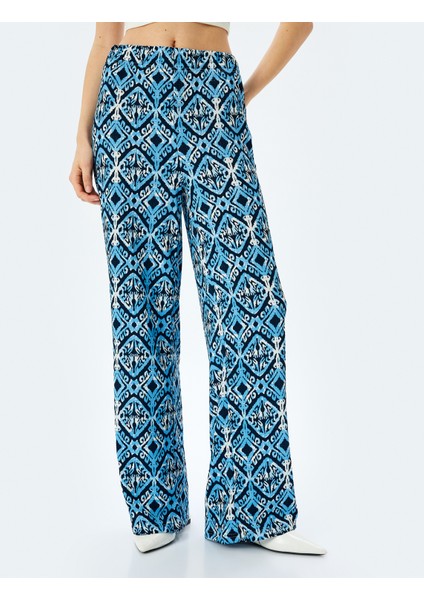 Yüksek Bel Bürümcük Baskılı Geniş Paça Pantolon