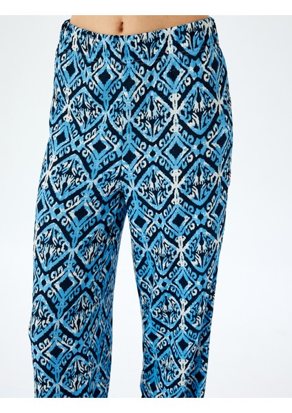 Yüksek Bel Bürümcük Baskılı Geniş Paça Pantolon