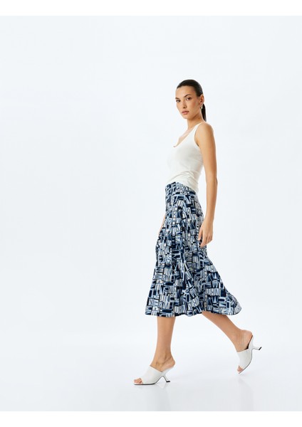 Desenli Kalın Piliseli Oversize Midi Boy Etek
