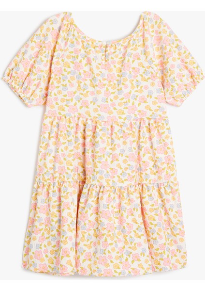 Balon Kollu Yuvarlak Yaka Çiçek Desenli Elbise fiyatları