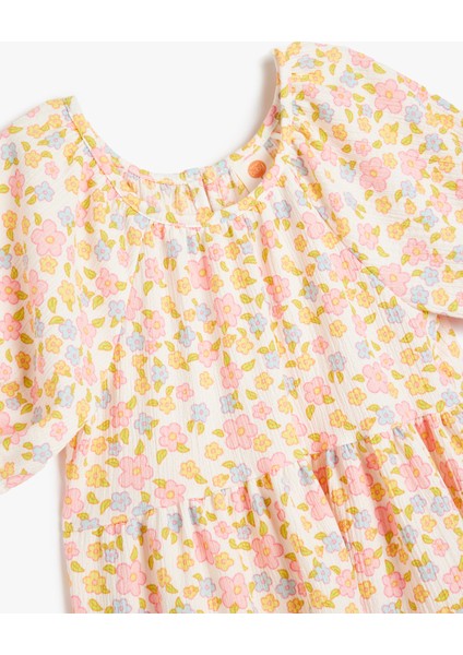 Balon Kollu Yuvarlak Yaka Çiçek Desenli Elbise modelleri