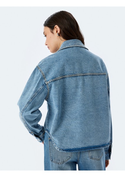 Cep Detaylı Klasik Yaka Düğmeli Denim Ceket