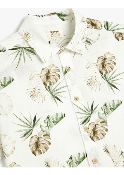 Desenli Düğme Detaylı Kısa Kollu Pamuklu Gömlek modelleri