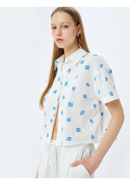 Pamuklu Çiçek Desenli Kısa Kollu Gömlek