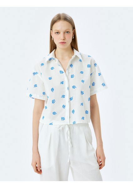 Pamuklu Çiçek Desenli Kısa Kollu Gömlek modelleri