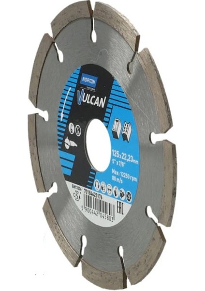 Vulcan 125MM 22,23MM Elmaslı Kesme Diski - Beton ve Inşaat Malzemeleri İçin Ideal