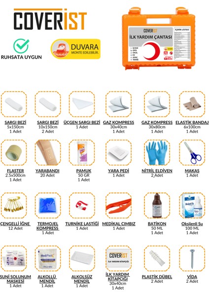 Ilk Yardım Çantası - Plastik Duvara Monte Edilebilir - Ecza Dolabı Acil Müdahale Seti fiyatları