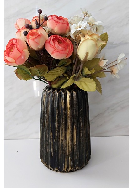 Dekoratif Gold Detaylı Siyah Retro Vazo
