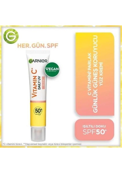C Vitamini Parlak Günlük Uv Korumalı Güneş Yüz Kremi Işıltılı Doku SPF50+ 40ML