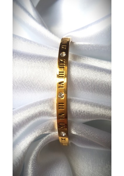 Roma Rakamlı Paslanmaz Çelik Kelepçe Bileklik Altın Renkli modelleri