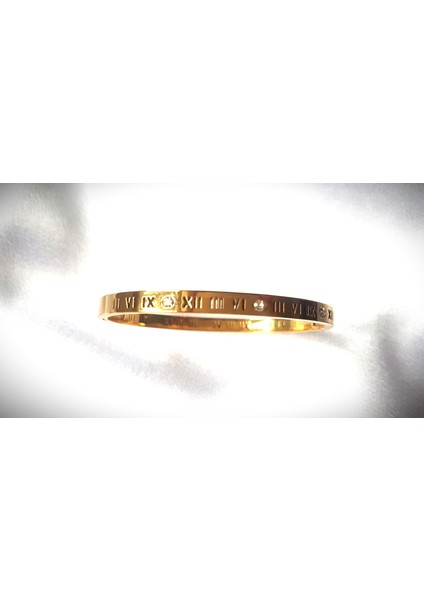 Roma Rakamlı Paslanmaz Çelik Kelepçe Bileklik Altın Renkli fırsatları