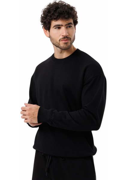 Erkek Siyah Şardonsuz 3 Iplik Casual Kalıp Erkek Sweatshirt modelleri