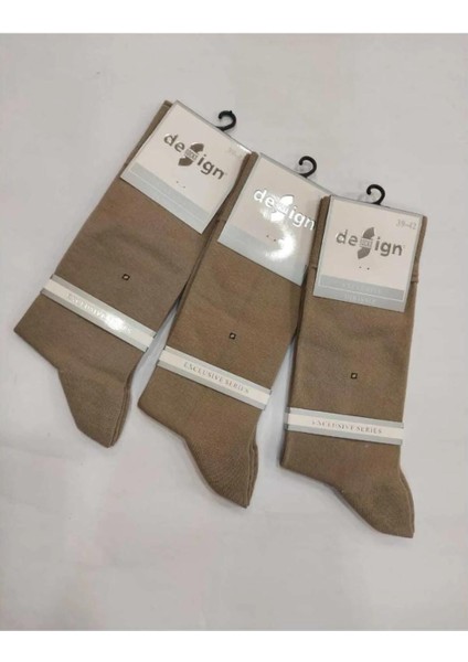 Erkek Pamuklu Naylonsuz Dikişsiz Cotton BEJ SOKET Çorap 3'lü