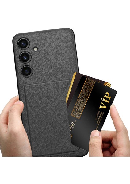 Galaxy S24 Plus Suni Deri Arka Yüzey Kartlıklı Kıpta Silikon Kapak fiyatları