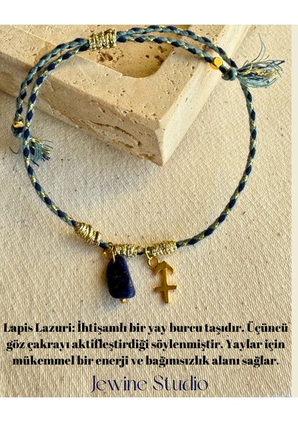 Yay Burcu Simgeli ve Yay Burcu Özel Lapis Lazuli Doğal Taşlı Ip Bileklik