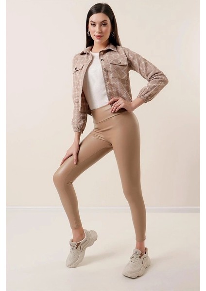 Kadın Yüksek Bel Toparlayacı Içi Şardonlu Tam Kalıp Deri Tayt fiyatları