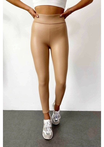 Kadın Yüksek Bel Toparlayacı Içi Şardonlu Tam Kalıp Deri Tayt indirimleri