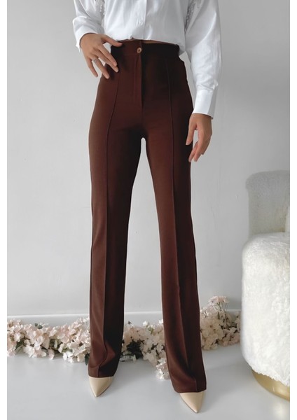 Kadın Düğmeli Yüksek Bel Palazzo Pantalon modelleri