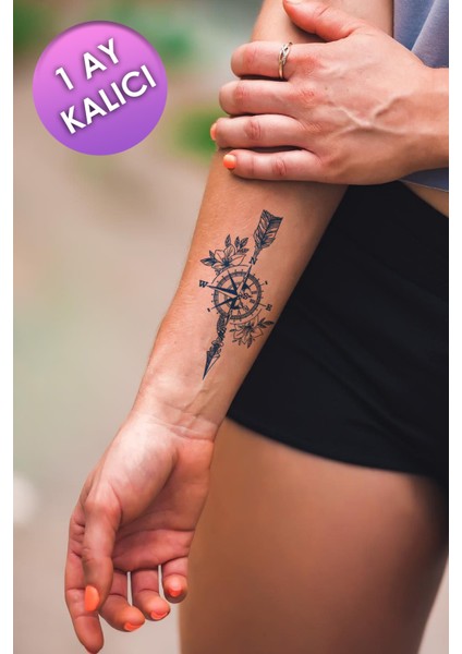 1 Ay Kalıcı Retro Pusula Dövmesi Unisex Compass Tattoo