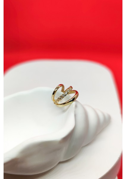 Taşlı Kıkırdak Küpe Gold