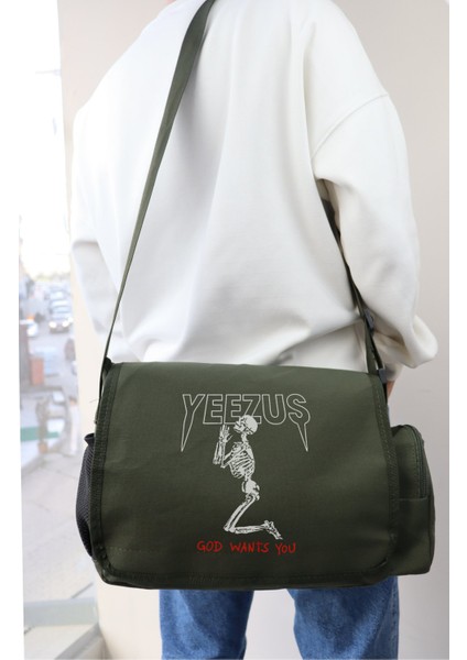 Yeezus Yazılı Postacı Çantası, Unisex Kanye West Baskılı Omuz Çantası
