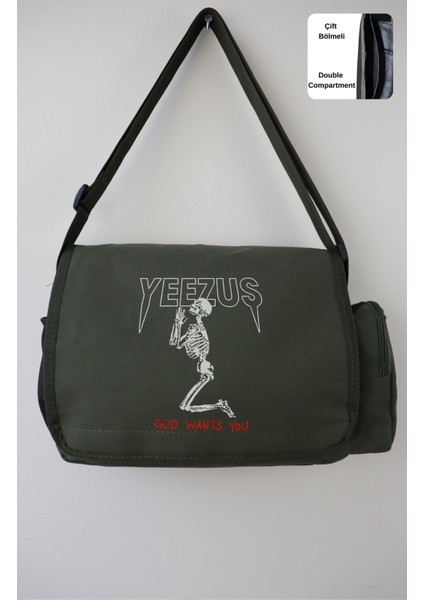 Yeezus Yazılı Postacı Çantası, Unisex Kanye West Baskılı Omuz Çantası