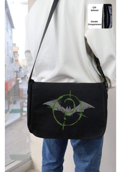Batman Logo Baskılı Postacı Çantası, Unisex Batman Baskılı Omuz Çantası