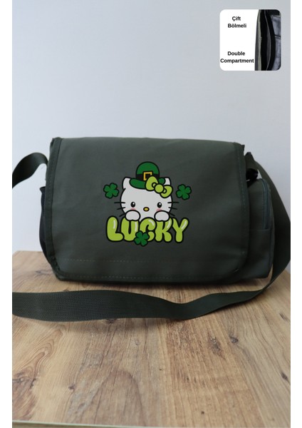 Lucky Hello Kitty Baskılı Postacı Çantası, Unisex Kitty Baskılı Omuz Çantası