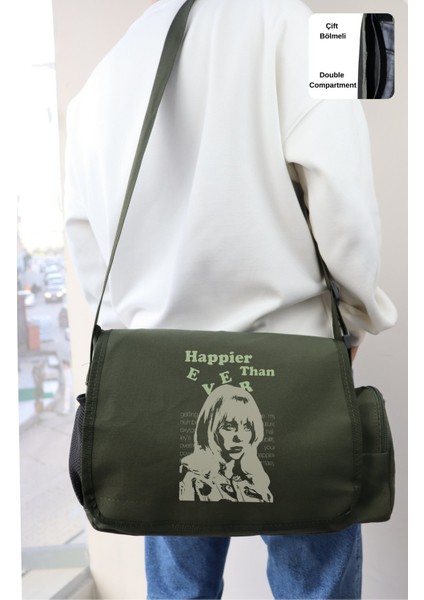 Happier Than Ever Yazılı Postacı Çantası, Unisex Billie Eilish Baskılı Omuz Çantası