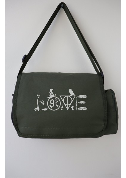 Love Yazılı Postacı Çantası, Unisex Hary Poter Baskılı Omuz Çantası