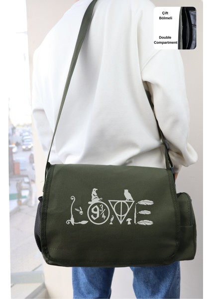 Love Yazılı Postacı Çantası, Unisex Hary Poter Baskılı Omuz Çantası