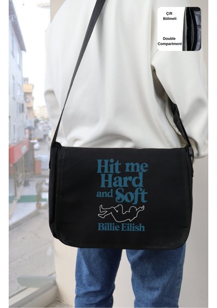 Hit Me Hard And Soft Yazılı Postacı Çantası, Unisex Billie Eilish Baskılı Omuz Çantası