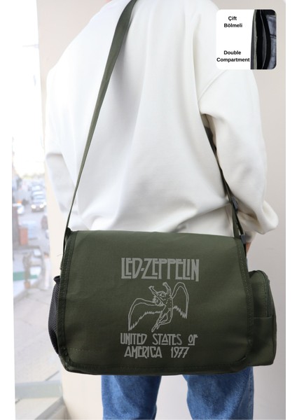 LED Zeppelin Yazılı Postacı Çantası, Unisex Rock Band Baskılı Omuz Çantası