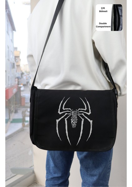 Yazılı Örümcek Baskılı Postacı Çantası, Unisex Spiderman Baskılı Omuz Çantası fiyatları