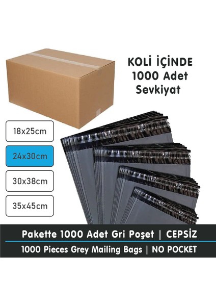 24X30 Cepsiz Gri ​​kargo Poşeti (1000 Adet) – Ambalaj, Paketleme, E-Ticaret fiyatları