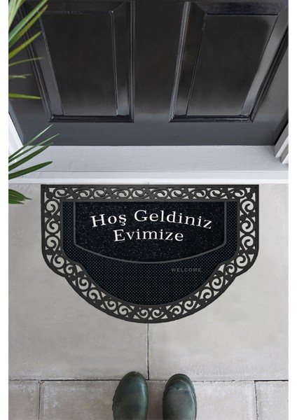 Yarım Ay Modeli Evimize Hoş Geldiniz Kapı Önü Paspası Rengi Yıkanabilir Kaymaz Taban