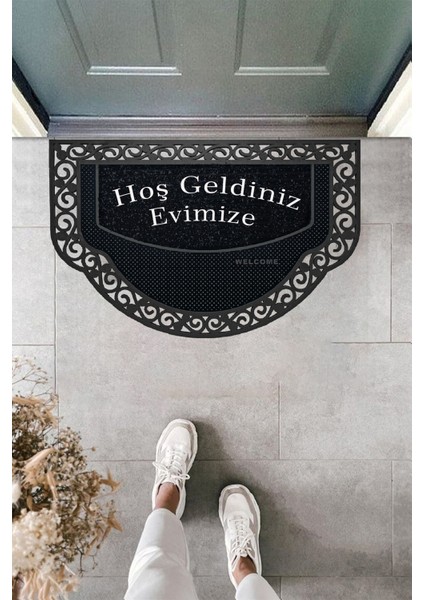 Yarım Ay Modeli Evimize Hoş Geldiniz Kapı Önü Paspası Rengi Yıkanabilir Kaymaz Taban