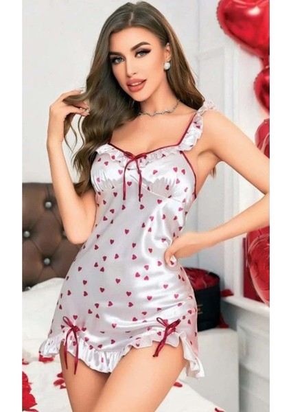 Hotflirt Nightlight 3658 Saten Gecelik - Beyaz - M