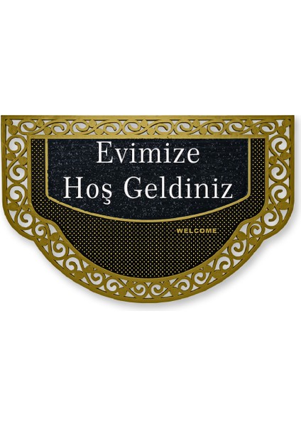 Yarım Ay Modeli Welcome Yazlı Kapı Önü Paspası Evimize Hoş Geldiniz Yazılı Altın Rengi