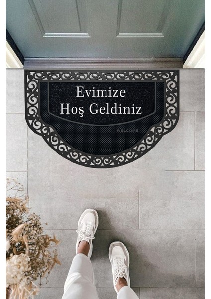 Yarım Ay Modeli Welcome Yazlı Kapı Önü Paspası Evimize Hoş Geldiniz Yazılı Altın Rengi