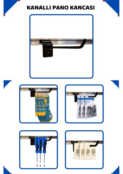 25 Adet 20 cm Siyah Kanallı Pano Raf Askısı Kanallı Pano Kancası