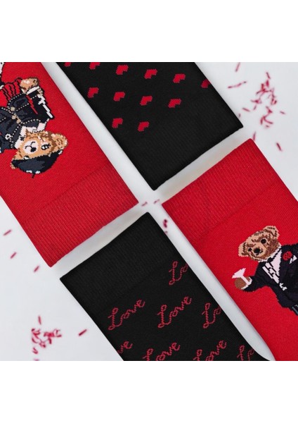 Hediye Kutulu 4'lü Teddy Bear Sevgililer Günü Çorabı
