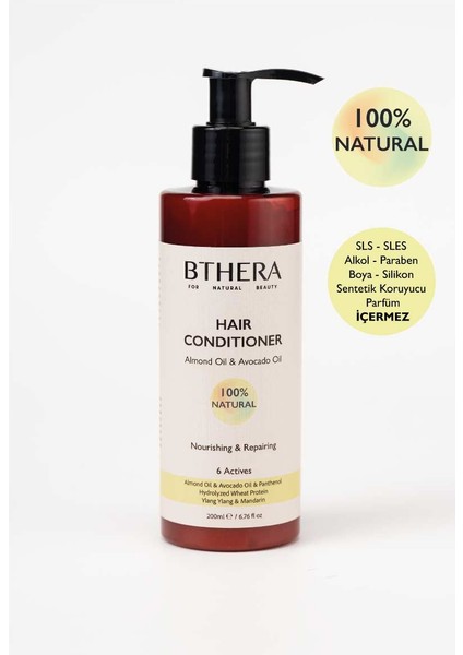 BTHERA Doğal Besleyici Onarıcı Saç Kremi Badem ve Avokado Yağı - 200ML- Tüm Saç Tipleri