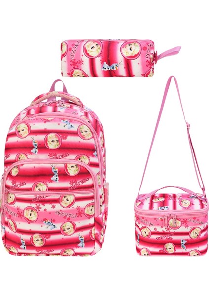 Ilk Okul Çanta 3'lü Seti Kız Çocuk Ilkokul Çantası Kırmızı Karakter Desenli