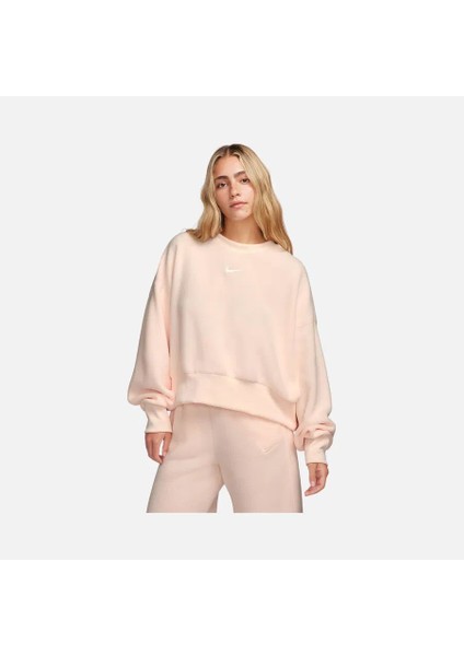 Sportswear Plush Mod Cropped Crew-Neck Kadın Oversize ( Bol Kesim )Crop Pembe Sweatshirt DQ6844-838