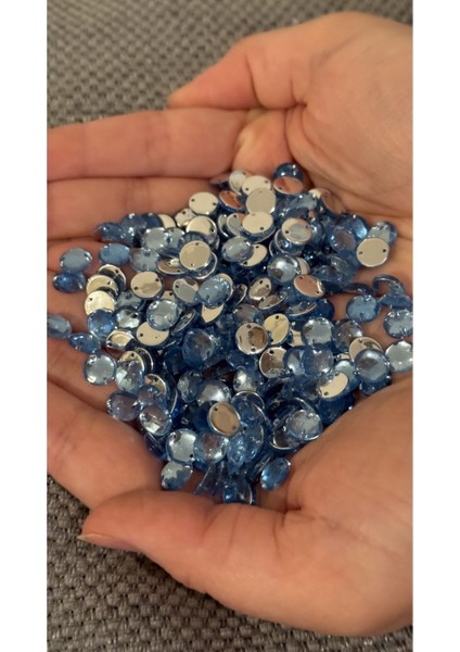 Mavi Akrilik Yuvarlak Dikme Kristal Taş Boncuk 0.4 mm x 100 Adet