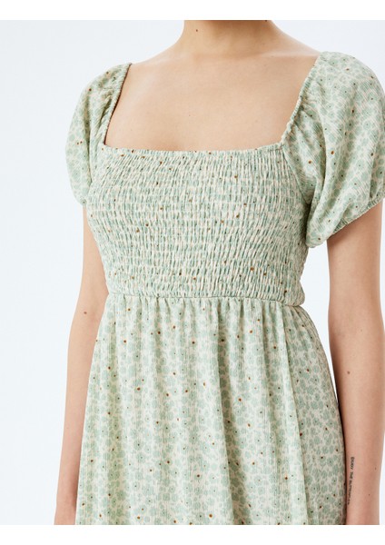 Balon Kol Kare Yaka Gipeli Çiçekli Uzun Elbise indirimleri