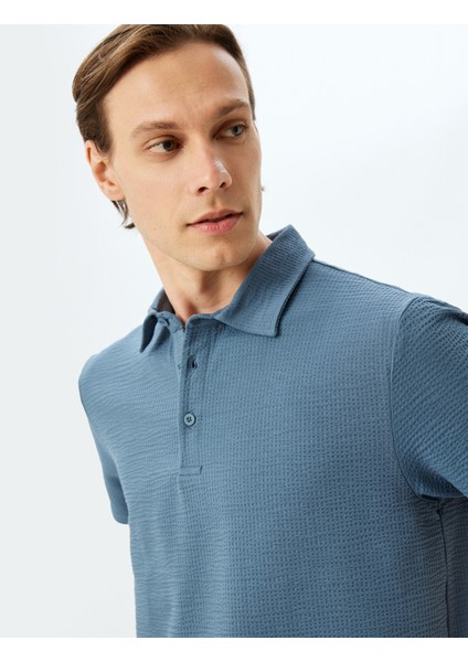 Kısa Kollu Pamuklu Dokulu Polo Yaka T-Shirt
